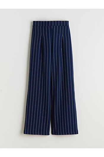 LC Waikiki Navy Blue Pleated Girl's Trousers with Elastic Waist