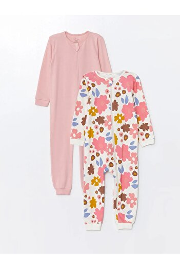 LC Waikiki Lcw Baby Ecru Crew Neck 2' Set Baby Girl Jumpsuit 100% Cotton