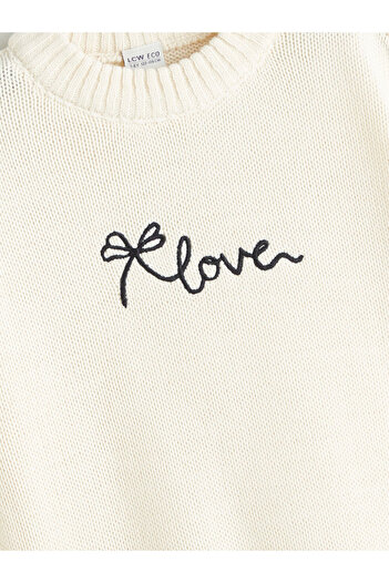 LC Waikiki Ecru Crew Neck Girls' Knitwear Sweater