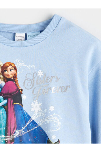 LC Waikiki Blue Crew Neck Elsa Printed Girls' Sweatshirt