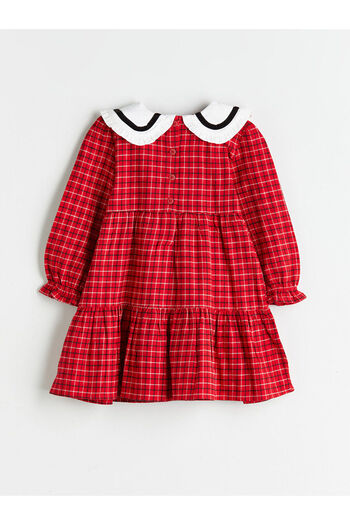 LC Waikiki Red Baby Collar Plaid Patterned Girl's Dress
