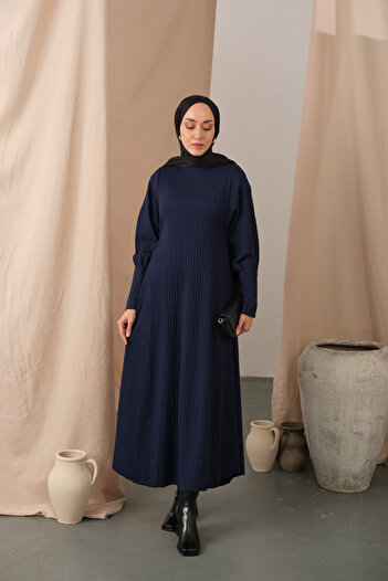 LOCCO Women's Self-Patterned Knitwear Dress Navy Blue