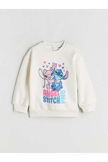 LC Waikiki Crew Neck Stitch and Angel Printed Girls' Sweatshirt