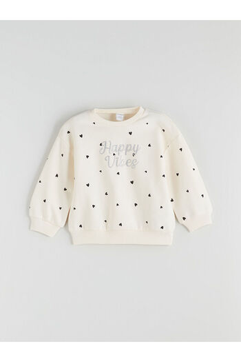 LC Waikiki Ecru Crew Neck Girls' Sweatshirt and Sweatpants