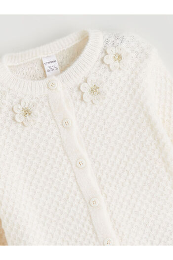 LC Waikiki Ecru Flower Embroidered Girl's Cardigan