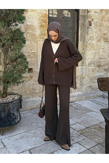 My Blog Brown Cardigan Knitwear Set - 4600