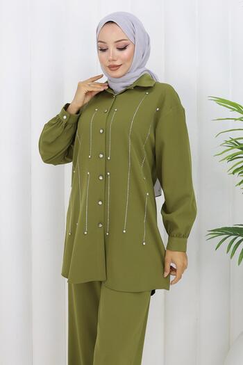 Modamihram Stone Detailed Suit Khaki 19266