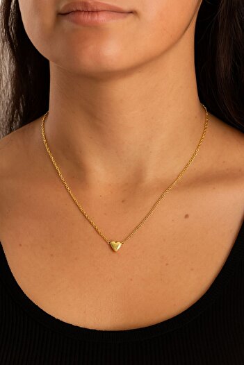 Arescollection RODYUM KAPLAMA ZARİF MİNİ KALPLİ ZİNCİRLİ ŞIK KADIN KOLYE