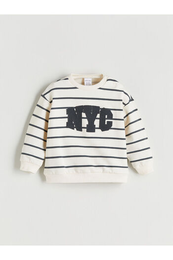 LC Waikiki Ecru Embroidered Baby Boy Sweatshirt and Trousers 2-Piece Set
