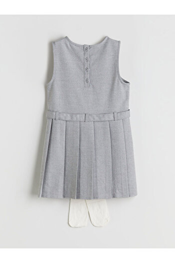 LC Waikiki Lcw Kids Crew Neck Pleated Girls' Dress and Pantyhose
