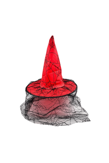 Le Mabelle Red Net Patterned Tulle Detailed Halloween Witch Hat