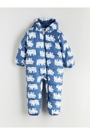 LC Waikiki Blue Hooded Printed Baby Boy Astronaut Coat