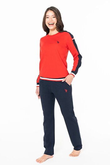 U.S. Polo Assn. U.S. Polo Assn. 20116B Women's Plus Size Long Sleeve Crew Neck Casual Home Wear-Red