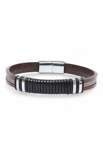 SeyCey.co Genuine Leather and 316L Steel Black-Brown Men's Bracelet