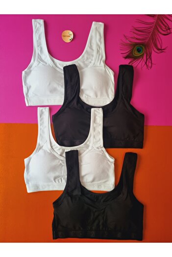 Demirsa Boutique Cotton Combed Cotton 4-Piece Black and White Color Removable and Attachable Padded Women's Bustier