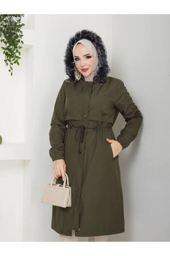 Pamuk Butik Γυναικείο παλτό με αποσπώμενη κουκούλα με επένδυση από γούνα