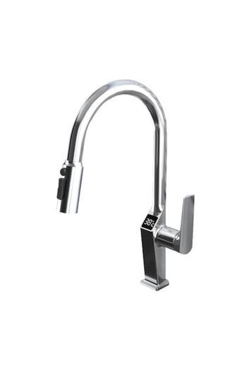 Air Tone Technology 3-way Kitchen Sink Faucet, Filtered Water, Hot and Cold, LCD Screen, Accessories Included Stainless Steel