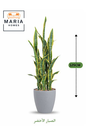 MARIA HOMES Artificial Snake Plant 125 cm – Indoor Decorative Green Plant with Grey Plastic Pot for home decor