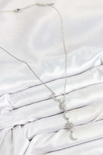 Skygo 316L Steel Zircon Stone Sun and Moon Model Silver Color Women's Necklace - Tj-Bko10549