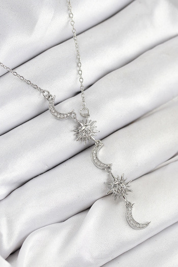 Skygo 316L Steel Zircon Stone Sun and Moon Model Silver Color Women's Necklace - Tj-Bko10549