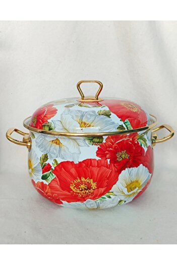 EBRULİEMAYE Gelincik Enamel Lid Lux Pot 5 Liters 24 cm Diameter Milk Yogurt Soup Pot