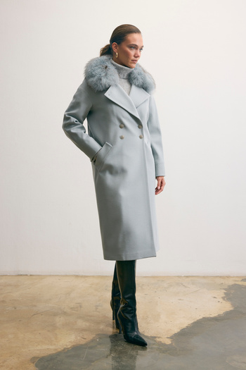 KENT Long Grey Coat with Fur Collar