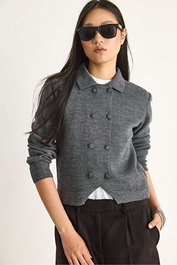 Bianco Lucci Women's Double Button Detailed Double Breasted Cardigan 20247590