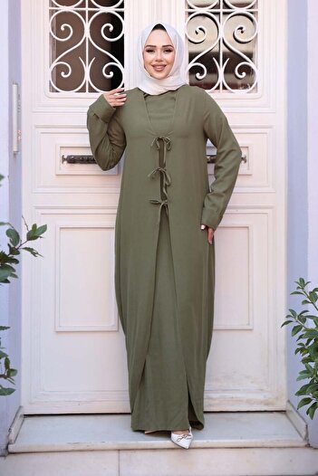 N.S NEVA STYLE Dress Khaki Hijab Double Set 76091Hk