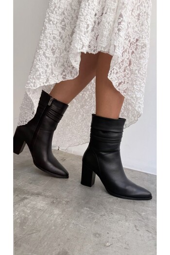 luuq shoes DAVY Μαύρες μπότες με τακούνι από γνήσιο δέρμα