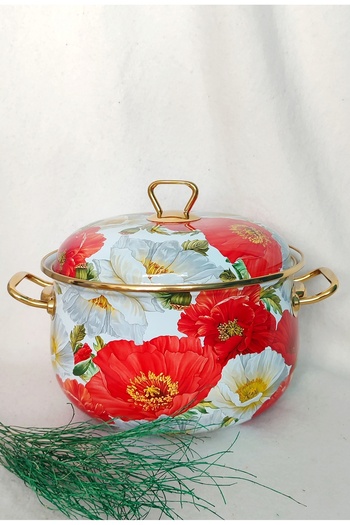 EBRULİEMAYE Gelincik Enamel Lid Lux Pot 5 Liters 24 cm Diameter Milk Yogurt Soup Pot