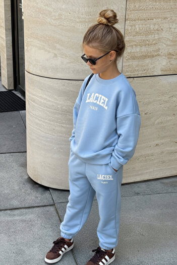 Magu Boy's Cotton Baby Blue Oversize Tracksuit Set - Printed Sweatshirt and Sweatpants
