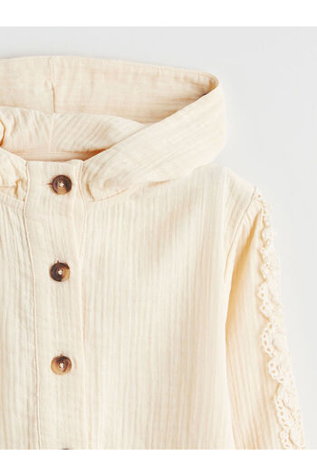 LC Waikiki Beige Hooded Lace Detailed Girl's Jacket