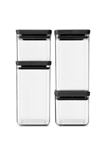 Brabantia Set of 4 Tasty+ jars 1001174, 700/1.6l, Stackable, Transparent/dark grey