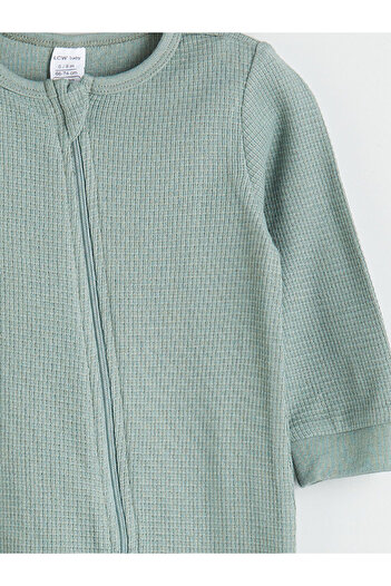 LC Waikiki Green Crew Neck Basic Zippered Baby Boy Jumpsuit