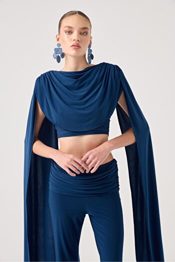 HOLLY LOLLY Finley Set with Shawl Detail Blouse and Spanish Pants Blue