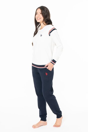 U.S. Polo Assn. U.S. Polo Assn. 20118 Women's Long Sleeve Crew Neck Bandaged Casual Home Wear-Ecru