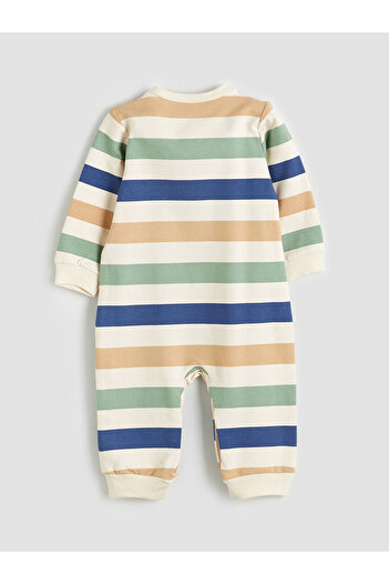 LC Waikiki Beige Crew Neck Embroidered Baby Boy Romper