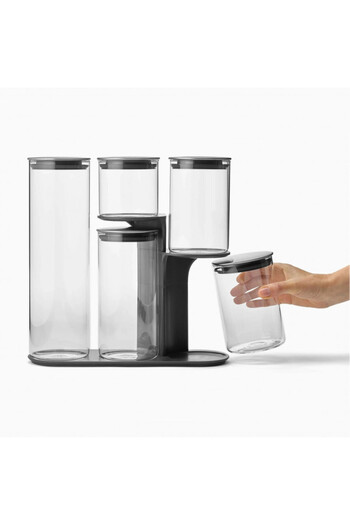 Joseph Joseph Podium 95035 Storage Jar Set with Stand, 5 pcs, Stainless Steel, Inox