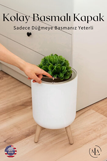 alastore Özel Tasarım Yapay Bitkili Çöp Kovası Çöp Kutusu Banyo Tuvalet Wc Çöp Kovası Kapaklı