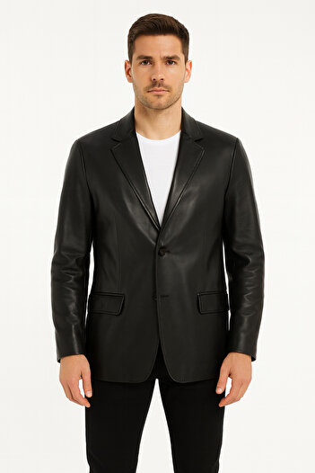 duarte deri Duarte Genuine Leather Men's Black Blazer Jacket