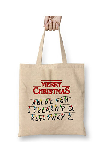 Toyaso Stranger Things Χριστουγεννιάτικη υφασμάτινη τσάντα με μακριά λαβή Τσάντα αγορών Τσάντα παραλίας