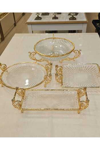MaviDamla Cast Metal Frame Glass Presentation Set 4 Pieces Gold