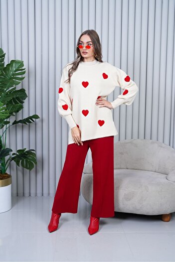 melita Women's Knitwear Heart Tunic with Pants Knitted Bottom Top Set New Season