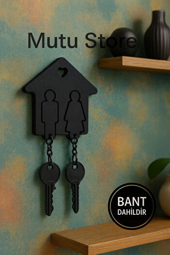 Mutu Store Decorative Minimalist Double Figure House-Shaped Keychain - Entrance Hall Key Rack
