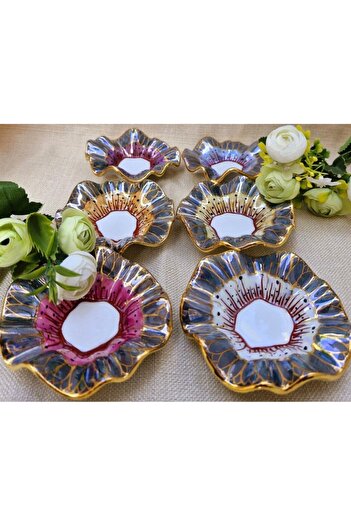 Handmade Esterhomedecor 6-Piece Porcelain Hand-Painted Coffee Side Tray for Turkish Delight