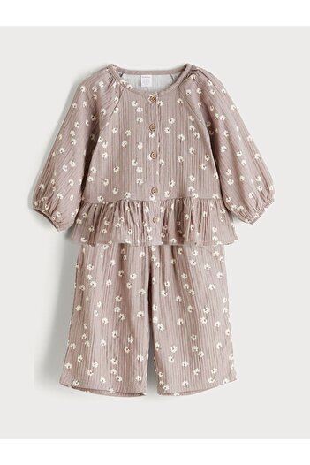 LC Waikiki Lcw Baby Crew Neck Baby Girl Muslin Shirt and Pants