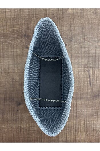 RELYA Women's Silver Macrame Chain Base Knitted Hand Shoulder Bag Width 32 cm Length 22 cm Depth 10 cm