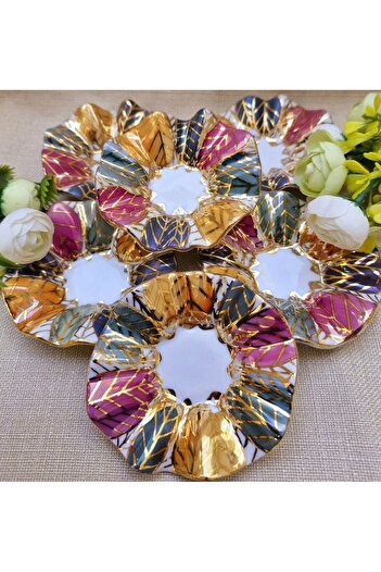 Handmade Esterhomedecor 6-Piece Porcelain Hand-Painted Coffee Side Tray for Turkish Delight