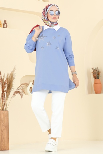 ModaMerve Stone Detailed Two String Tunic 102Ozn1046-Ms Blue