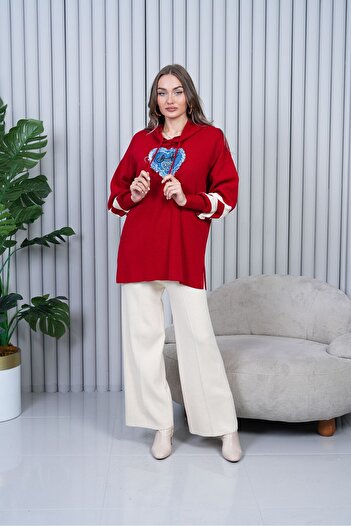 melita Women's Knitwear Hooded Tunic with Pants Knitted Bottom Top Set New Season